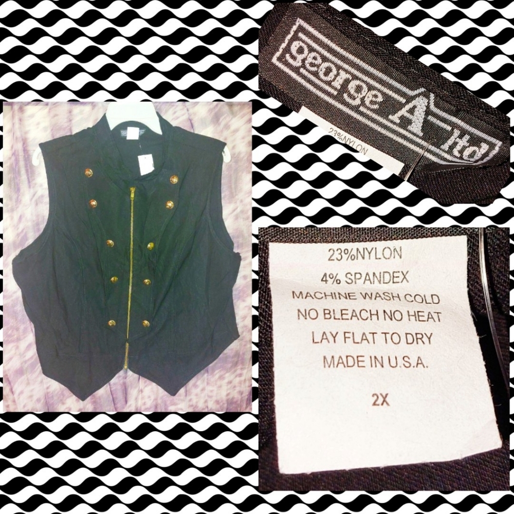 George A ltd brand Black w/Gold Buttons Military Inspired Knit Vest Sz 2X(16/18)